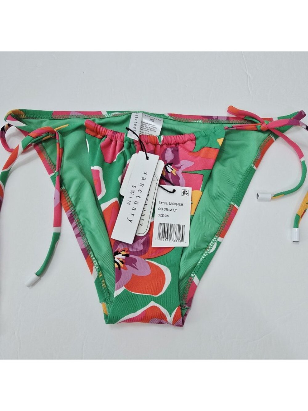 NEW Sanctuary - XS Women's Tunnel Trim‎ Side-Tie Bikini Bottom Multicolor Green